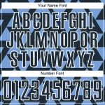 Custom Name and Number Geometric Triangles Soccer Jersey - Personalized Navy Light Blue-White Uniform Personalized Navy Light