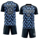Custom Name and Number Geometric Triangles Soccer Jersey - Personalized Navy Light Blue-White Uniform Personalized Navy Light