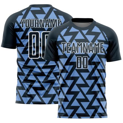 Custom Name and Number Geometric Triangles Soccer Jersey - Personalized Navy Light Blue-White Uniform Personalized Navy Light