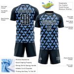 Custom Name and Number Geometric Triangles Soccer Jersey - Personalized Navy Light Blue-White Uniform Personalized Navy Light