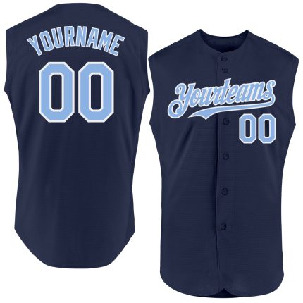 Custom Navy Light Blue White Baseball Jersey with Personalized Name & Number - Authentic Sleeveless Design Personalized Navy