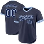 Custom Name Number Throwback Baseball Jersey - Personalized Navy Light Blue White Design Personalized Navy Light Blue-White