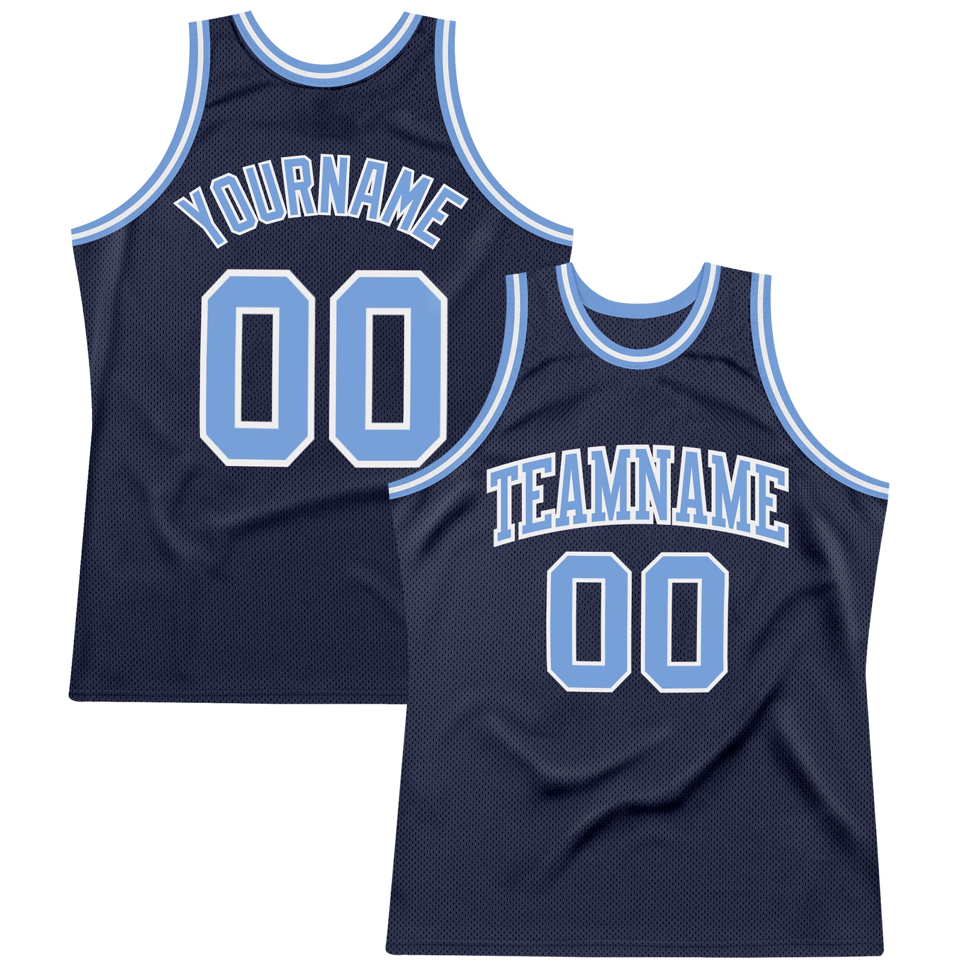 Custom Name Number Basketball Jersey - Personalized Authentic Throwback Navy Light Blue-White Design Personalized Navy Light