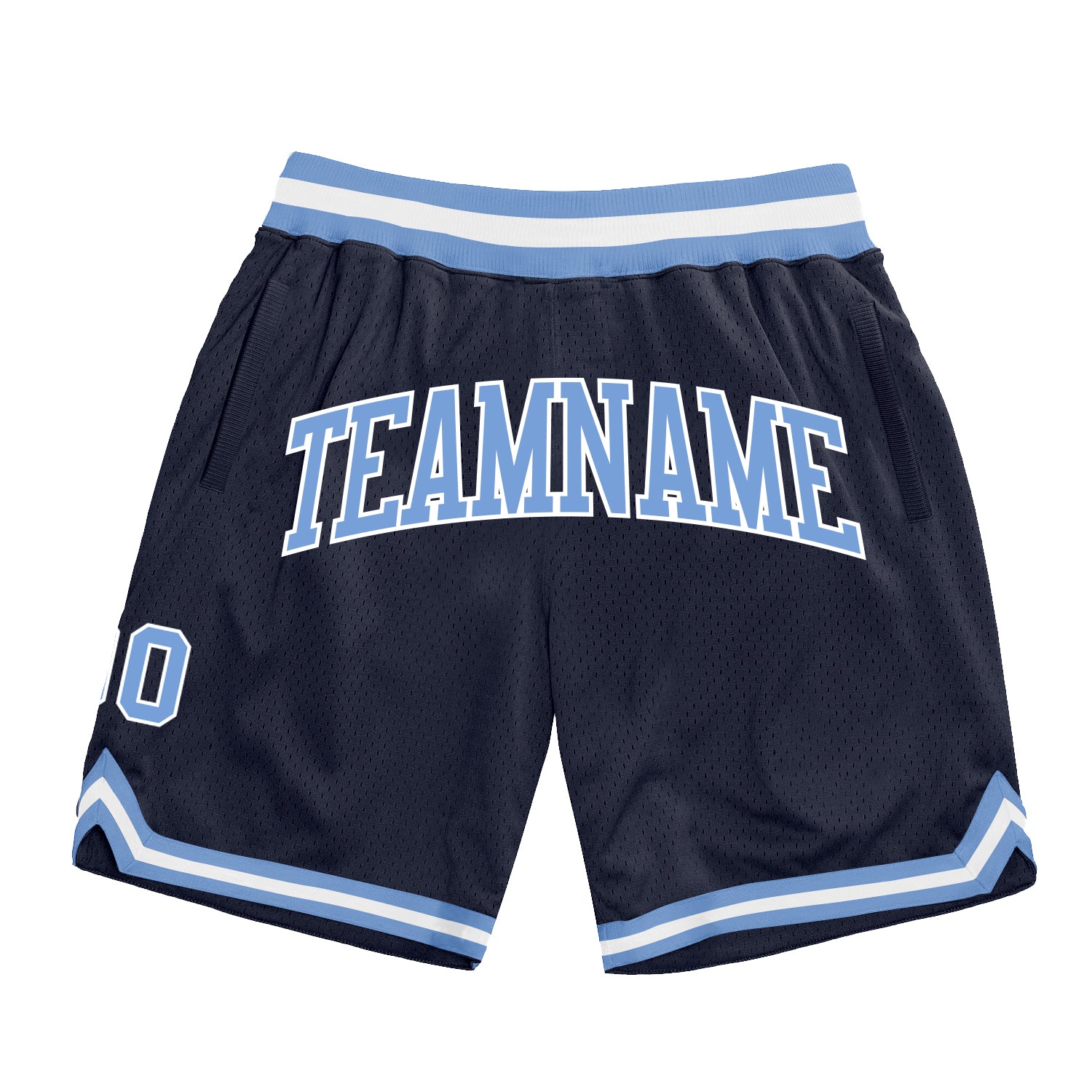 Personalized Authentic Basketball Shorts in Navy Light Blue and White Personalized Navy Light Blue-White Authentic Throwback