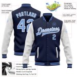 Personalized Two Tone Navy Light Blue Varsity Letterman Bomber Jacket Full-Snap Personalized Navy Light Blue-White Bomber