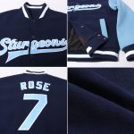 Custom Name Number Varsity Letterman Two Tone Jacket Navy Light Blue White Bomber Full-Snap Team Jacket Personalized Navy