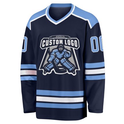 Custom Name and Number Hockey Jersey - Personalized Navy Light Blue-White Team Apparel Personalized Navy Light Blue-White