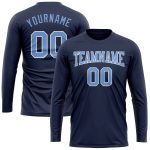 Custom Name and Number Navy Blue Long Sleeve Performance T-Shirt - Salute To Service Personalized Navy Light Blue-White Long