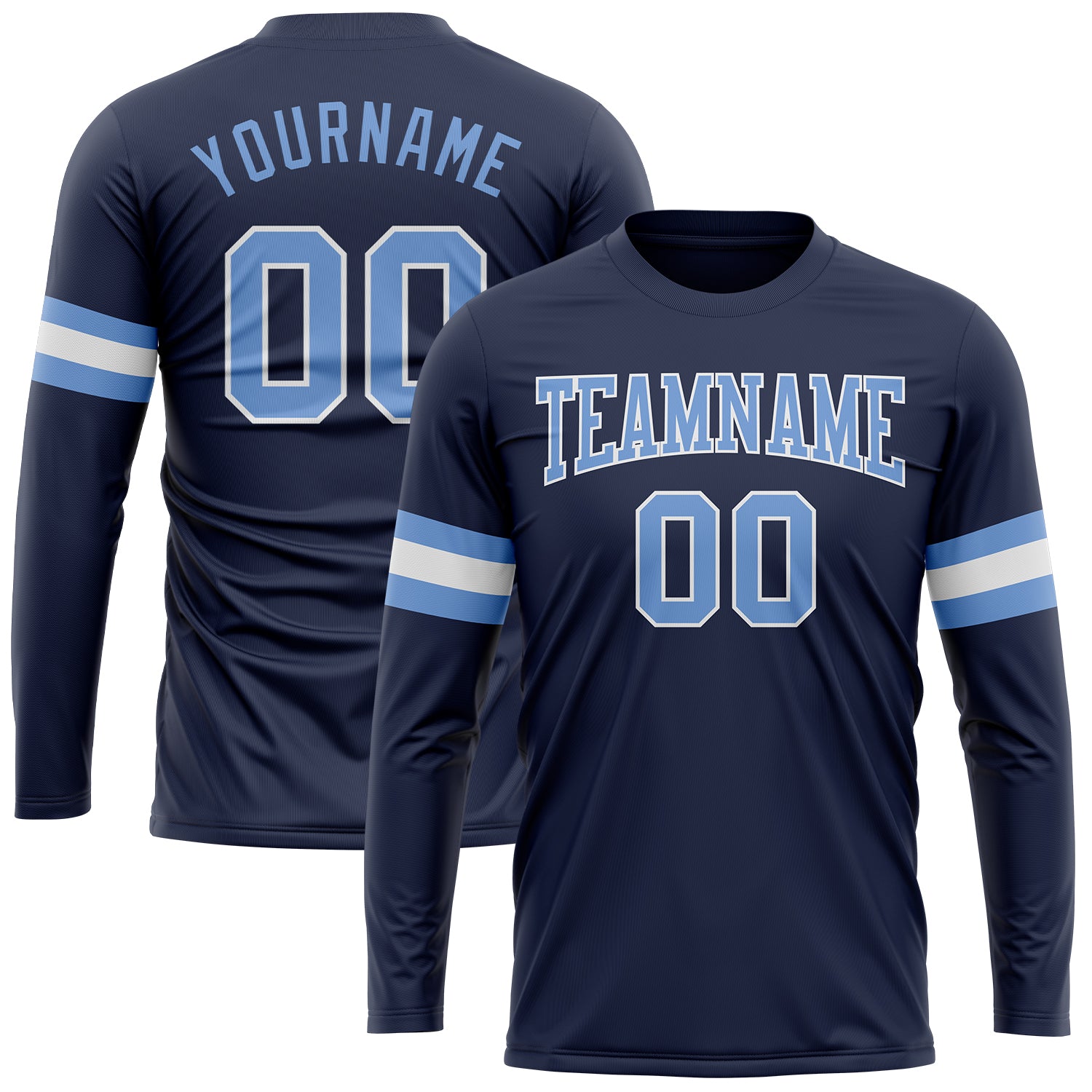Custom Name and Number Navy Blue Long Sleeve Performance T-Shirt - Salute To Service Personalized Navy Light Blue-White Long