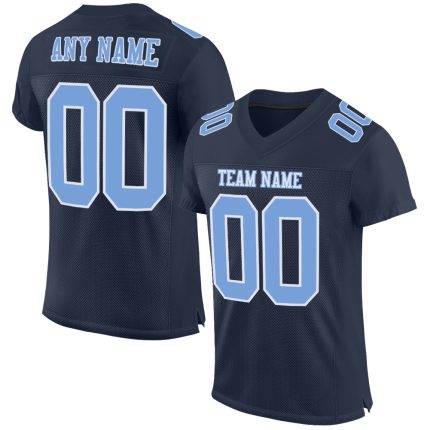 Custom Name Number Authentic Football Jersey - Personalized Navy Light Blue White Mesh Team Jersey Personalized Navy Light