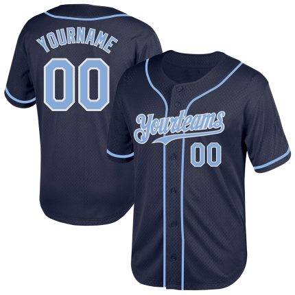 Personalized Light Blue White Navy Baseball Jersey Authentic Throwback Mesh Personalized Navy Light Blue-White Mesh Authentic