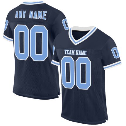 Custom Name and Number Personalized Navy Blue and White Mesh Throwback Football Jersey Personalized Navy Light Blue-White