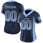 Custom Name Number Football Jersey - Personalized Navy Light Blue White Mesh Drift Design Personalized Navy Light Blue-White