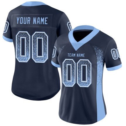 Custom Name Number Football Jersey - Personalized Navy Light Blue White Mesh Drift Design Personalized Navy Light Blue-White