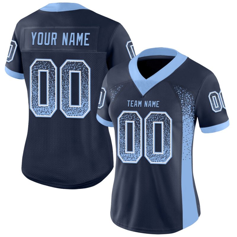 Custom Name Number Football Jersey - Personalized Navy Light Blue White Mesh Drift Design Personalized Navy Light Blue-White