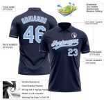 Custom Name and Number Performance Vapor Golf Polo Shirt - Personalized Navy Light Blue-White Personalized Navy Light Blue-White