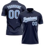 Custom Name and Number Performance Vapor Golf Polo Shirt - Personalized Navy Light Blue-White Personalized Navy Light Blue-White