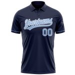 Custom Name and Number Performance Vapor Golf Polo Shirt - Personalized Navy Light Blue-White Personalized Navy Light Blue-White