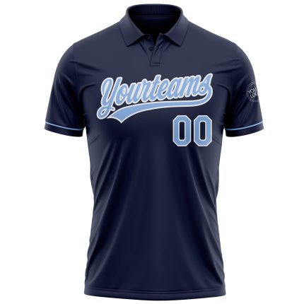 Custom Name and Number Performance Vapor Golf Polo Shirt - Personalized Navy Light Blue-White Personalized Navy Light Blue-White