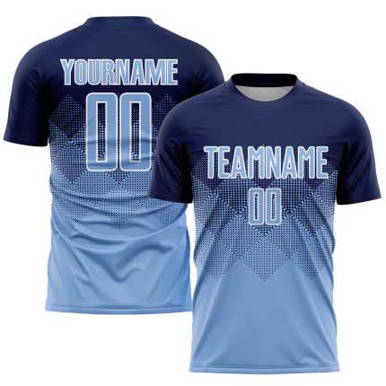 Custom Name Number Soccer Jersey Personalized Navy Light Blue Sublimation Team Uniform Personalized Navy Light Blue-White