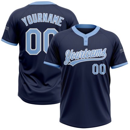 Custom Name and Number Unisex Softball Jersey - Personalized Navy Light Blue White Two-Button Design Personalized Navy Light