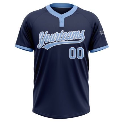 Custom Name and Number Unisex Softball Jersey - Personalized Navy Light Blue White Two-Button Design Personalized Navy Light