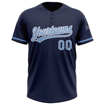 Personalized Unisex Softball Jersey - Navy Light Blue-White Two-Button Design Personalized Navy Light Blue-White Two-Button