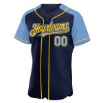 Custom Team Baseball Jersey with Name and Number - Personalized Navy Light Blue Yellow Authentic Raglan Sleeves Personalized