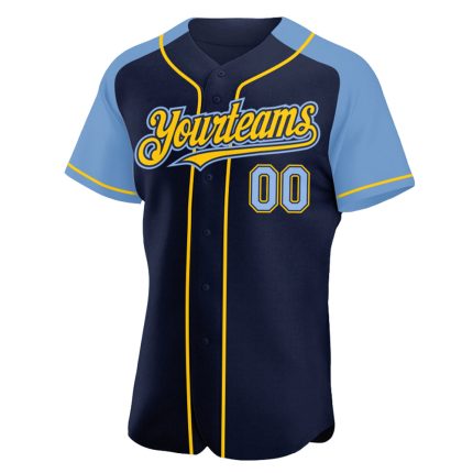 Custom Team Baseball Jersey with Name and Number - Personalized Navy Light Blue Yellow Authentic Raglan Sleeves Personalized