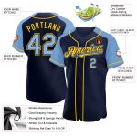 Custom Team Baseball Jersey with Name and Number - Personalized Navy Light Blue Yellow Authentic Raglan Sleeves Personalized
