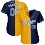 Custom Name Number Authentic Baseball Jersey Team Split Light Blue Navy Yellow Personalized Navy Light Blue-Yellow Authentic