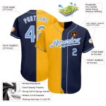 Custom Name Number Authentic Baseball Jersey Team Split Light Blue Navy Yellow Personalized Navy Light Blue-Yellow Authentic