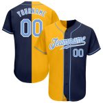 Custom Name Number Authentic Baseball Jersey Team Split Light Blue Navy Yellow Personalized Navy Light Blue-Yellow Authentic