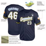 Custom Name Number Navy Light Blue-Yellow Mesh Baseball Jersey - Authentic Throwback Team Jersey Personalized Navy Light