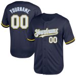 Custom Name Number Navy Light Blue-Yellow Mesh Baseball Jersey - Authentic Throwback Team Jersey Personalized Navy Light
