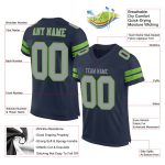 Customizable Navy Gray Neon Green Mesh Football Jersey with Team Name and Number Personalized Navy Light Gray-Neon Green