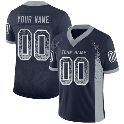 Personalized Team Football Jersey with Custom Name and Number - Navy Light Gray White Mesh Drift Style Personalized Navy