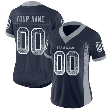 Personalized Team Football Jersey with Custom Name and Number - Navy Light Gray White Mesh Drift Style Personalized Navy