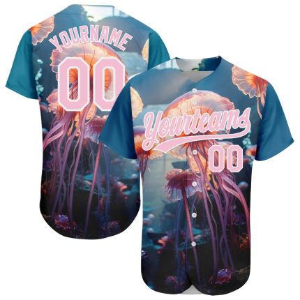 Personalized Jellyfish Ocean Baseball Jersey - Custom Name & Number, 3D Navy Light Pink-White Design Personalized Navy Light