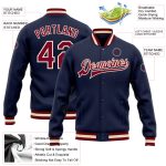 Custom Name and Number Navy Maroon-Cream Bomber Varsity Letterman Jacket - Personalized Full-Snap Team Style Personalized
