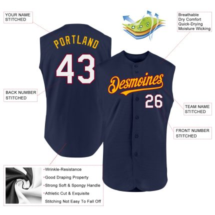 Custom Name Number Baseball Jersey - Personalized Navy Maroon Gold Sleeveless Authentic Team Apparel Personalized Navy Maroon-Gold