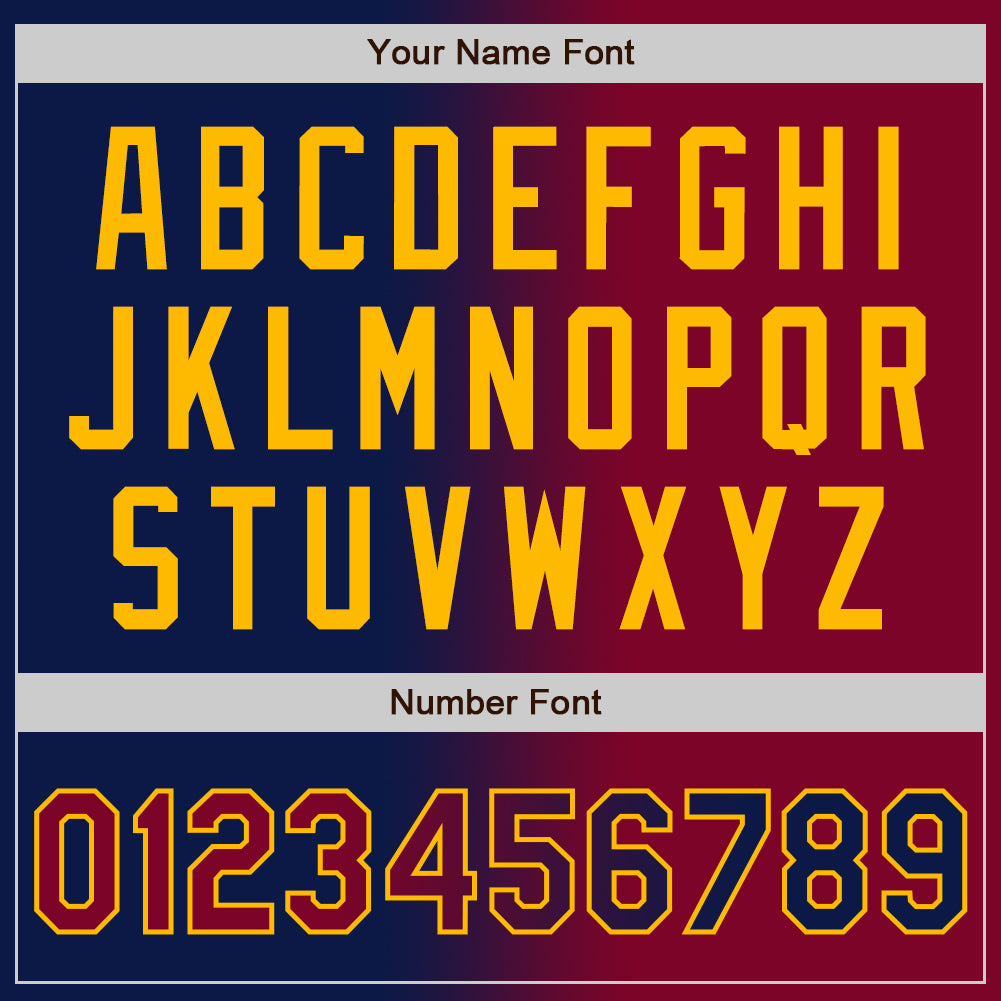 Personalized Navy Maroon-Gold Bomber Full-Snap Varsity Letterman Gradient Fashion Jacket Team Custom Name and Number Custom Name and Number Gradient Bomber Jacket in Navy Maroon-Gold Full-Snap Varsity Letterman Style Personalized Navy Maroon-Gold - Image 5