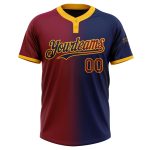 Custom Name Number Softball Jersey Unisex Fashion Two-Button Navy Maroon Gold Gradient - Personalized Team Apparel Personalized