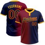 Custom Name Number Softball Jersey Unisex Fashion Two-Button Navy Maroon Gold Gradient - Personalized Team Apparel Personalized