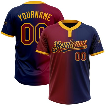 Custom Name Number Softball Jersey Unisex Fashion Two-Button Navy Maroon Gold Gradient - Personalized Team Apparel Personalized