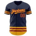 Custom Name and Number Baseball Jersey - Personalized Authentic Navy Maroon Gold Line Team Jersey Personalized Navy Maroon-Gold