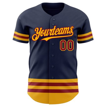Custom Name and Number Baseball Jersey - Personalized Authentic Navy Maroon Gold Line Team Jersey Personalized Navy Maroon-Gold