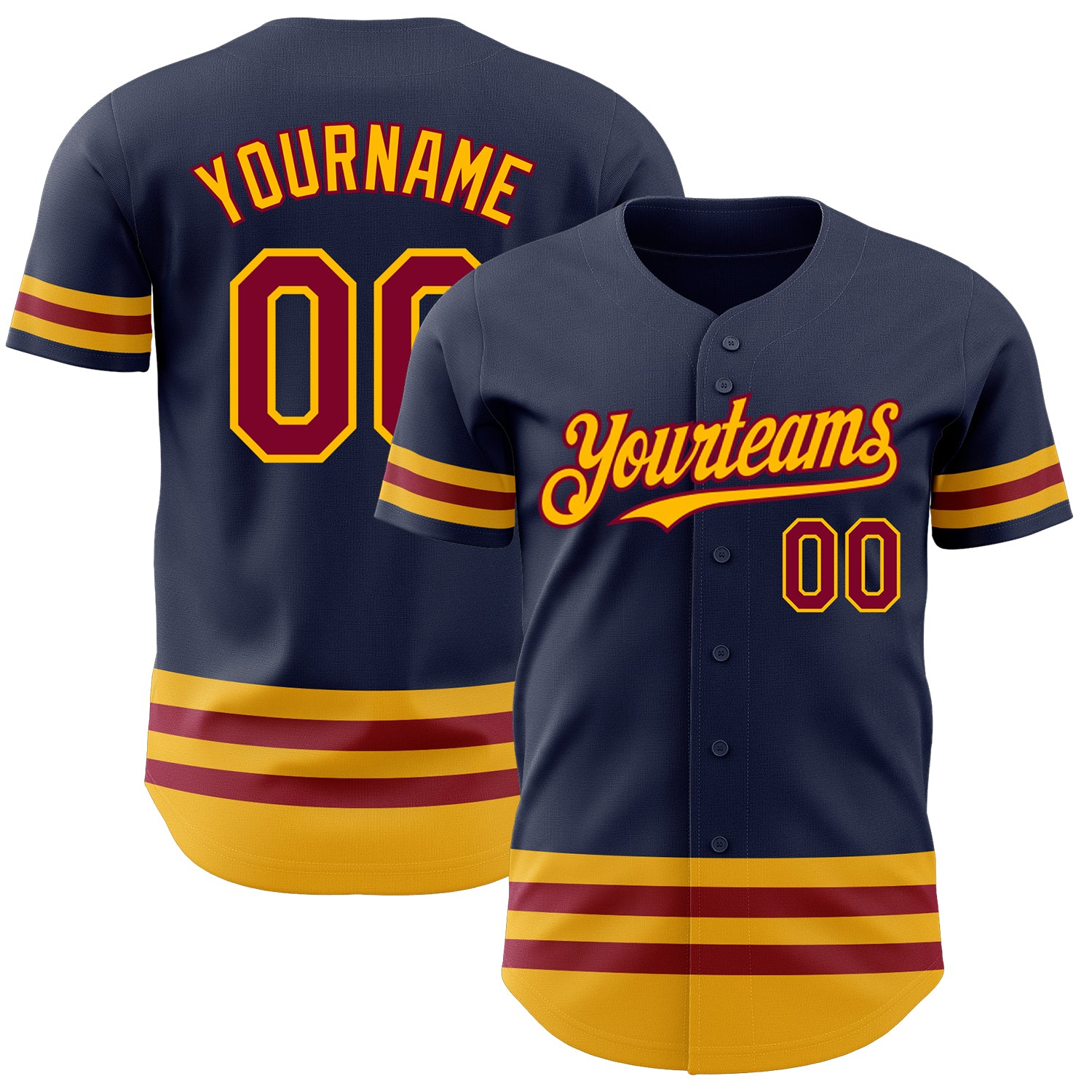 Custom Name and Number Baseball Jersey - Personalized Authentic Navy Maroon Gold Line Team Jersey Personalized Navy Maroon-Gold