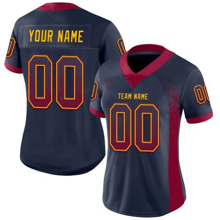 Custom Name Number Football Jersey - Personalized Navy Maroon Gold Mesh Drift Fashion Team Wear Personalized Navy Maroon-Gold