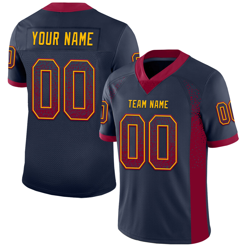 Custom Name Number Football Jersey - Personalized Navy Maroon Gold Mesh Drift Fashion Team Wear Personalized Navy Maroon-Gold